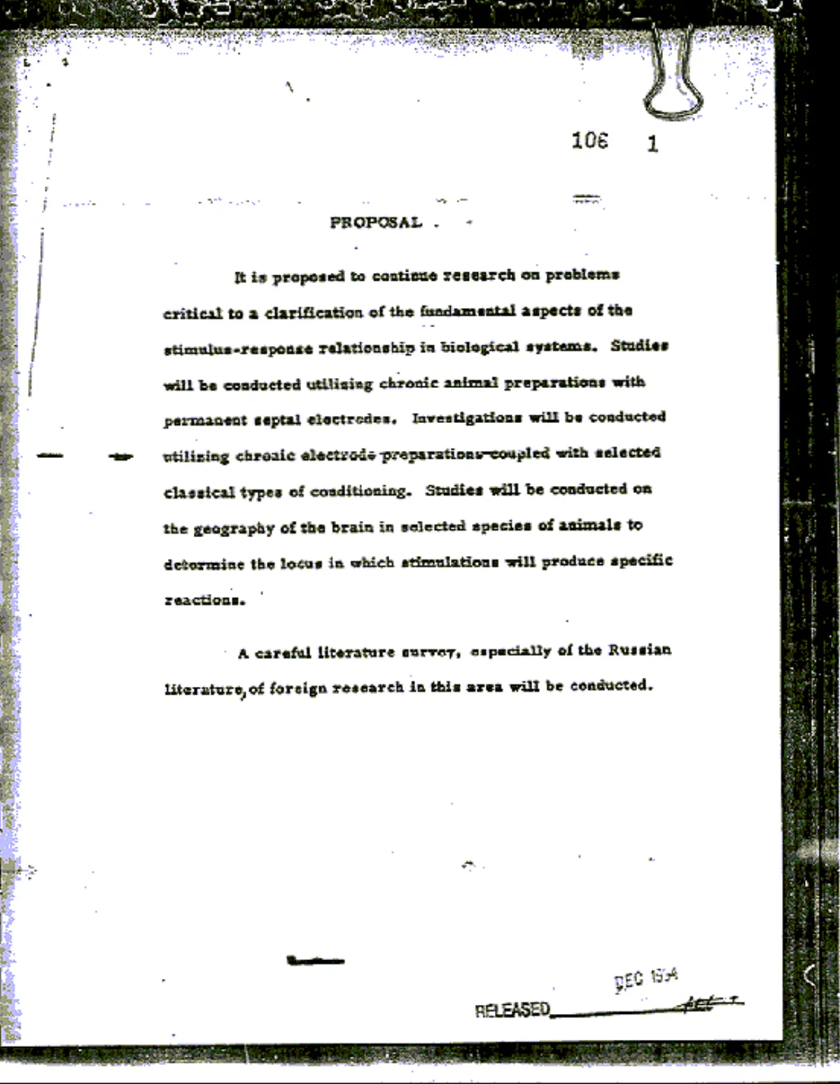 A page from the declassified MKULTRA documents, released by the Central Intelligence Agency under a Freedom of Information Act request in 1995.