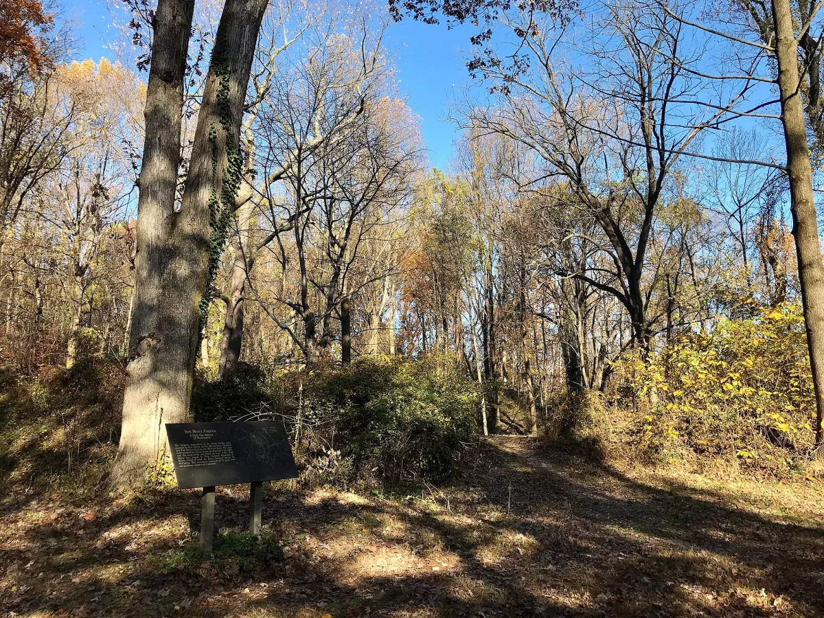 Wooded parkland at Fort Marcy Park in McLean, Virginia, photographed in autumn.